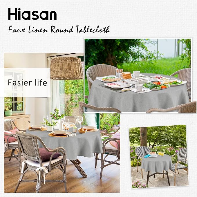 Hiasan 120 Inch Round Tablecloth Linen - Wrinkle and Stain Resistant Washable Polyester Fabric Table Cloth for Patio Dining Room Kitchen Party, Light Grey