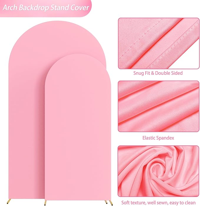 Wokceer Wedding Arch Backdrop Cover 7.2FT, 6FT Spandex Fitted Wedding Arch Stand Covers 2 Set Round Top Chiara Backdrop Stands Cover for Birthday Party Ceremony Banquet Decoration Pink