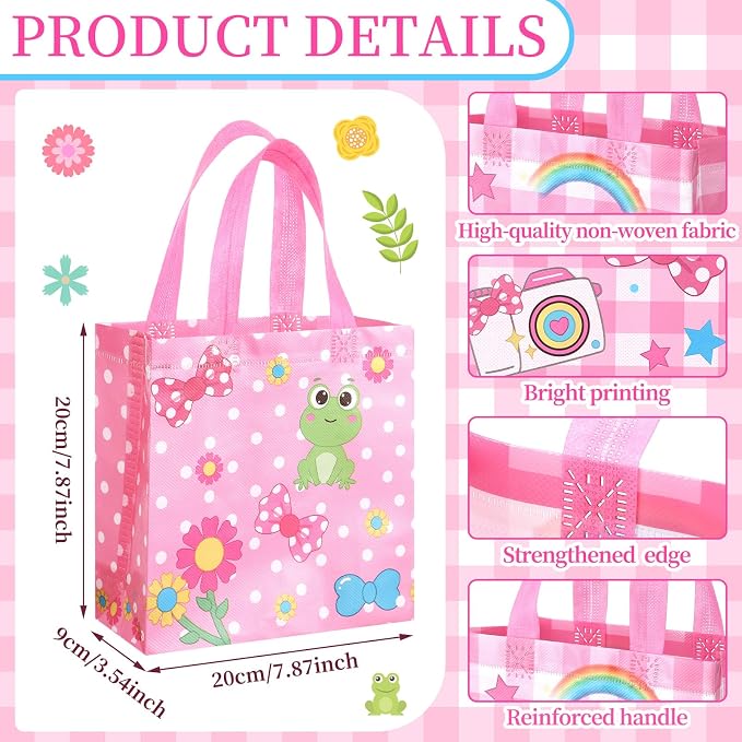 Sweetude 40 Pcs Pink Cat Gift Party Favor Bags with Handle, Non Woven Goodie Bags Birthday Favor for Birthday Baby Shower Packaging Supplies