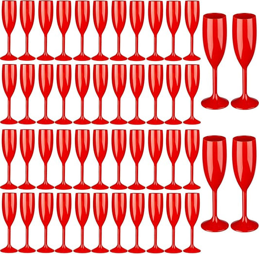 48pcs Red Champagne Flutes,6OZ Acrylic Champagne Glasses Plastic Goblets Wine Mimosa Glasses Wedding Toasting Shatterproof Reusable Vintage Champagne Flute Drinking Cups for Bridal Christmas Party