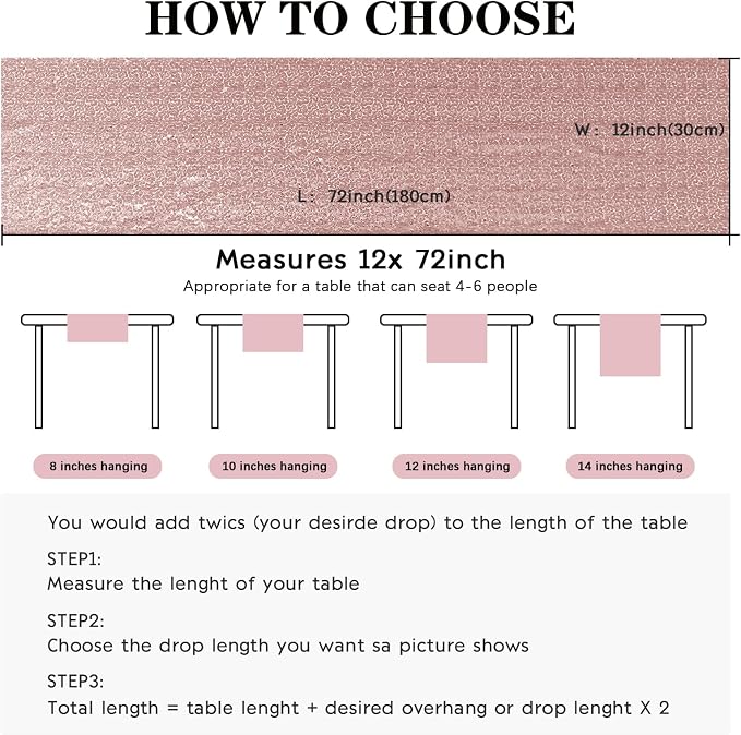 6 Packs 12 x 72 inches Sequin Table Runner, Rose Gold Glitter Table Runner for Birthday Party Supplies Wedding Engagement Baby Shower Holiday Celebration Event Decorations