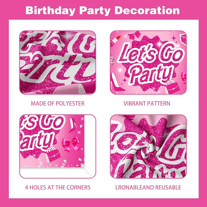 Hot Pink Party Decorations For Girls,Banner,Pink Balloons,Tablecloth,Paper pom poms Party Supplies for Women