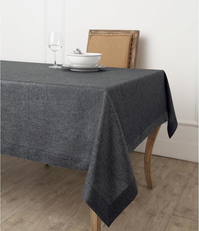 Solino Home Linen Tablecloth 60 x 132 Inch - 100% Pure Linen Charcoal Grey Table Cloth for Rectangle Tables - Athena, Machine Washable Tablecloth for Summer