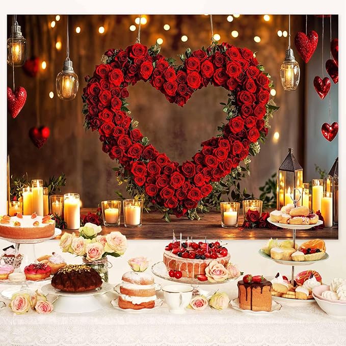 5X3ft Valentine's Day Backdrop Red Love Heart Photography Background, Wedding Bridal Party Background Decor Proposal Confession Backdrop Banner Portrait Photo Studio Booth Props, Red-4