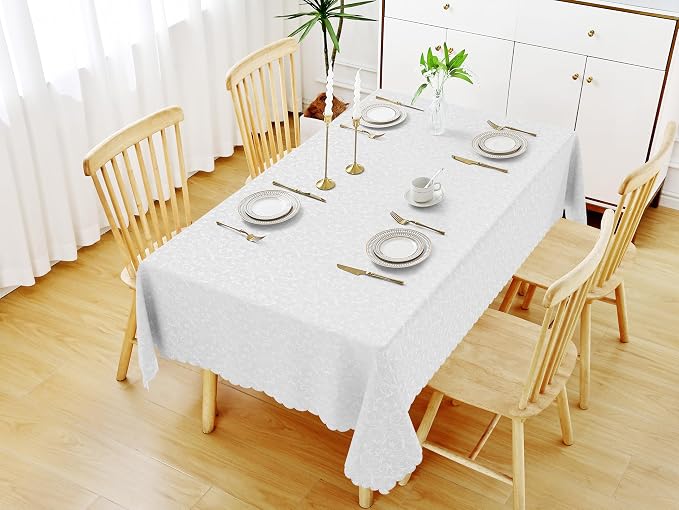 Smiry Rectangle Table Cloth, Waterproof Heavy Duty Vinyl Tablecloths, Wipeable Washable Table Cover for Kitchen and Dining Room (Pearl White, 60" X 120")