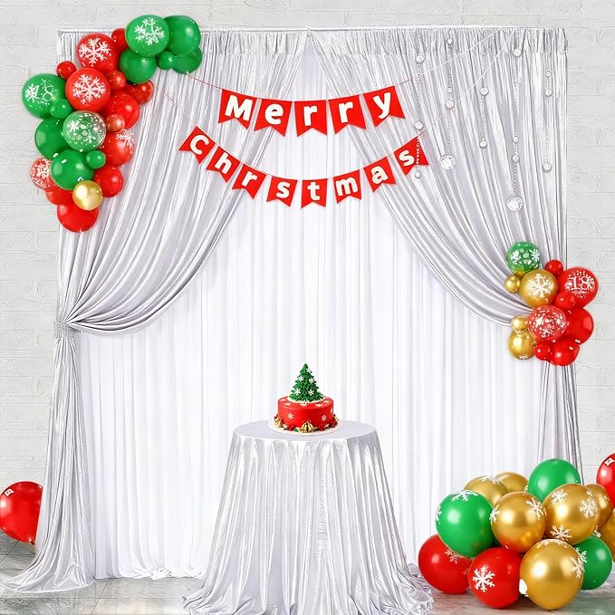 Silver Sequin Backdrop Curtain: Glitter Drapes 9.6ft x10ft Background for Indoor Outdoor Christmas Photography Birthdays Weddings Graduations 2 Panels 4.8FTx10FT