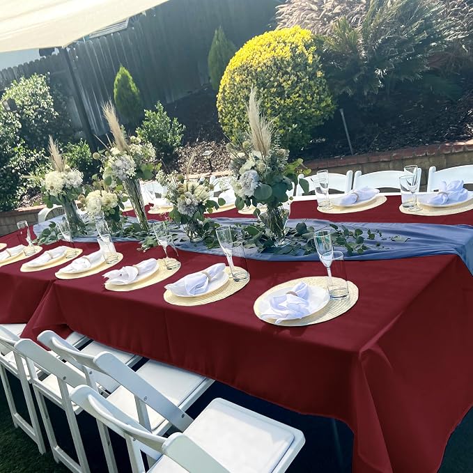 YMHPRIDE 6 Pack Burgundy Polyester Tablecloths, 60 x 102 inch, Rectangular, Wrinkle Resistant, Machine Washable, Perfect for 6FT Tables, Parties, Weddings, Banquets