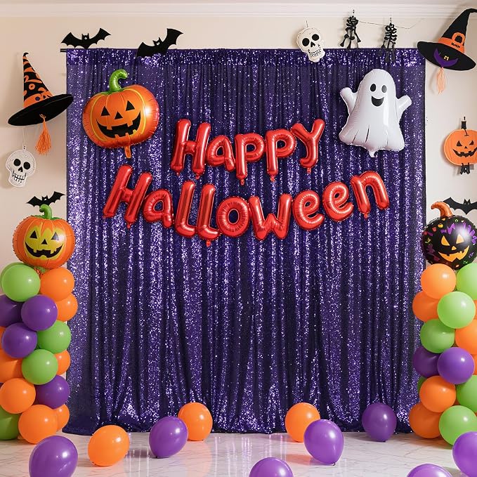 Poise3EHome Purple Sequin Backdrop,8FT x 10FT Sequin Photography Backdrop Curtain for Halloween Party Birthday Decoration