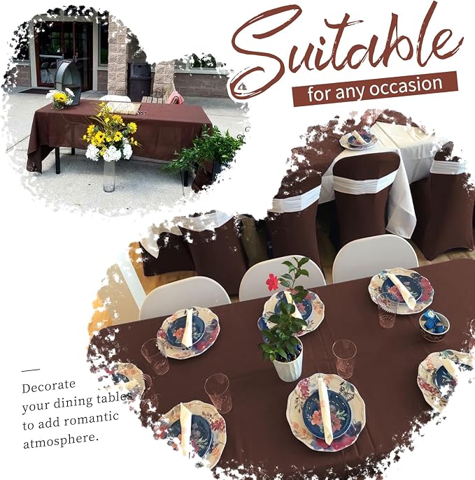 Showgeous 12 Pack Table Cloth Brown Tablecloth 60 x 102 Inch Table Clothes for 6 Foot Rectangle Tables, Wrinkle Resistant Washable Polyester Table Cover for Wedding Parties Banquet