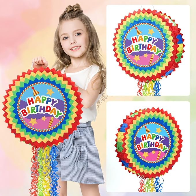 WERNNSAI Happy Birthday Piñata - Happy Birthday Party Games for Kids Birthday-themed Party Supplies Sunflower Party Decorations Mexican Color Design Sunshine Decor Favors with Stick & Blindfold