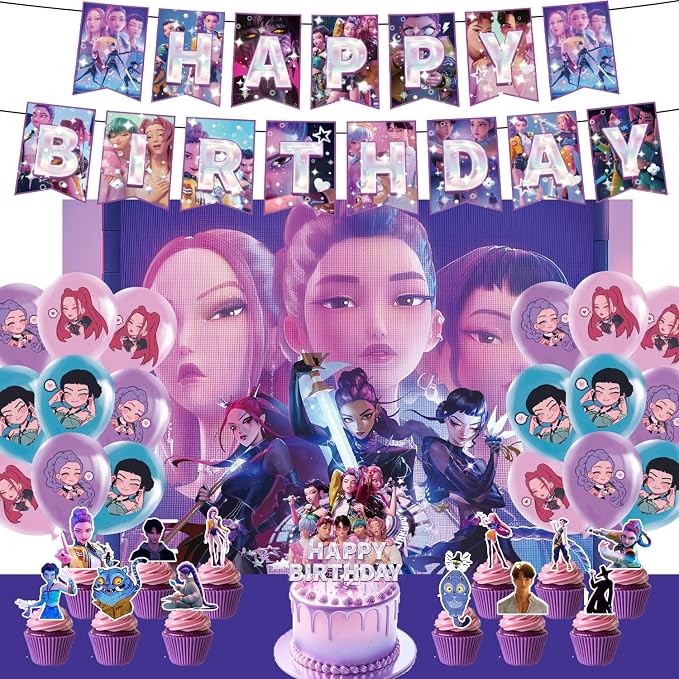 Happy birthday banner supplies decoration letter balloons pink girl's school classroom decoration, fan meeting, birthday party, etc (Style 1)