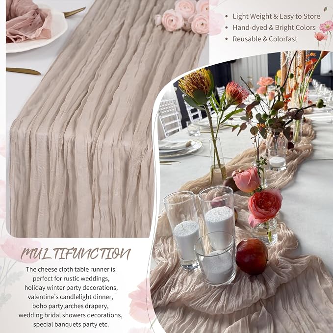 18 Pack Rosy Brown Cheesecloth Table Runner 17 x 108 inch Boho Gauze Table Runner Rustic Sheer Cheese Cloth Table Decorations for Wedding Party Baby Bridal Shower Birthday Holiday Home