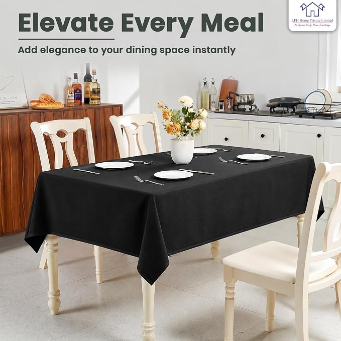 LFH Home Cotton Rich Beautiful Tablecloth for Rectangle Tables, 60 x 72 Inch Table Cloth, Machine Washable Fabric Table Cover for Dining Table, Kitchen, Parties, Holidays & Everyday Use-Black