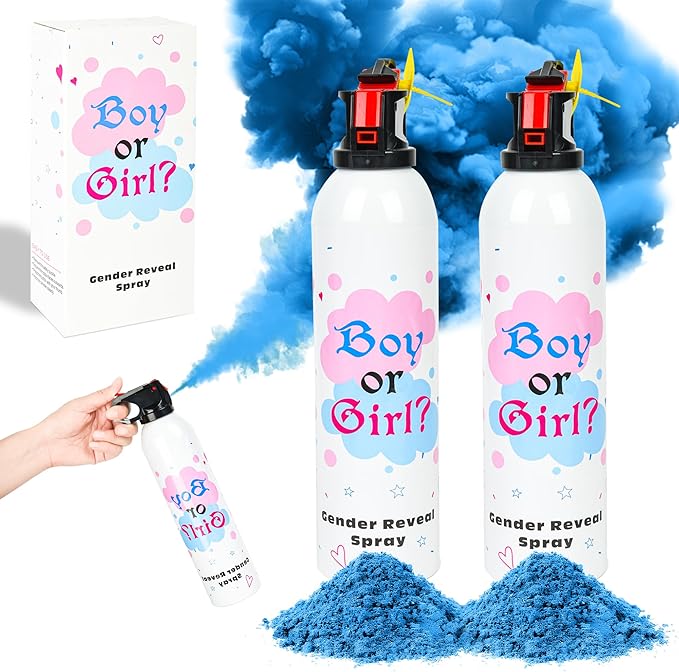 Baby Gender Reveal Fire Extinguisher; Colorful Smoke Powder Spray; 100% Safe and Eco-Friendly Gender Reveal Party Idea (300g blue 2pcs)