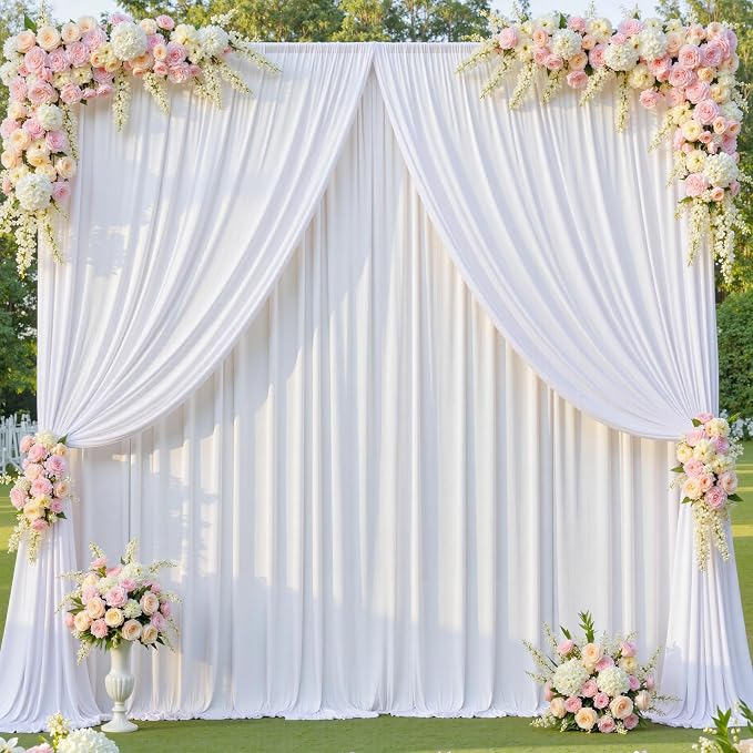 10 Panels 5x14ft White Backdrop Curtains for Parties, Wrinkle Free Polyester White Photo Backdrop Drapes 14 ft Long Back Drop Cloth for Wedding Birthday Photography Background Party