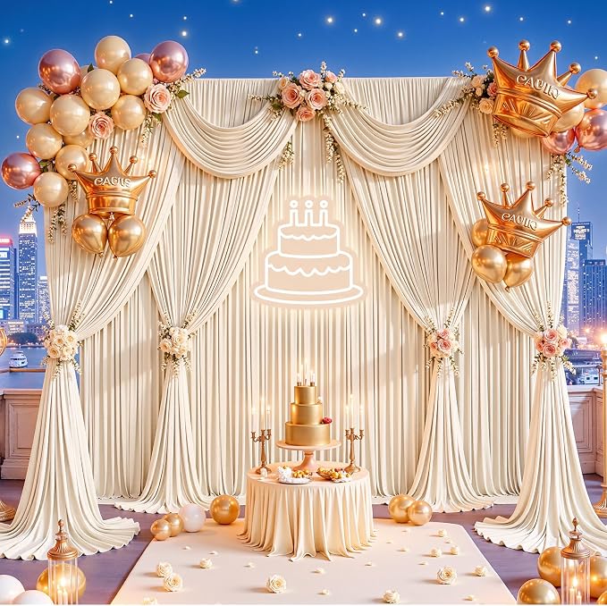 50x15ft Champagne Backdrop Curtains for Parties Wrinkle Free Fabric Backdrop Curtain Wedding Photo Drapes Backdrop for Birthday Party Baby Shower Bridal Shower Photography Back Drop 10 Panels 5x15FT