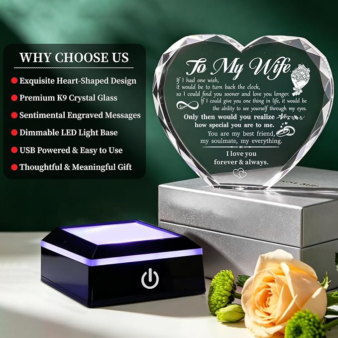 Gifts for Wife birthday gifts for your wedding anniversary or gifts, creative color LED bases, crystal souvenirs, thoughtful for your wife