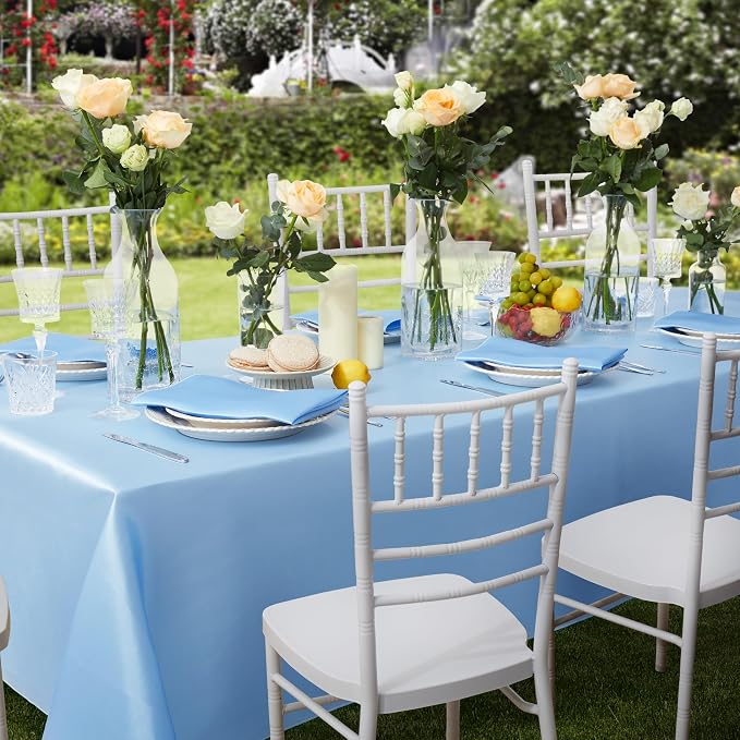 6 Pack Square Satin Table Cover Silkly Soft Table Cloth, Satin Dining Table Cloths for Wedding Banquet Table Decoration, Dining Room, Indoor and Outdoor Use, 52 x 52 Inches, Light Blue