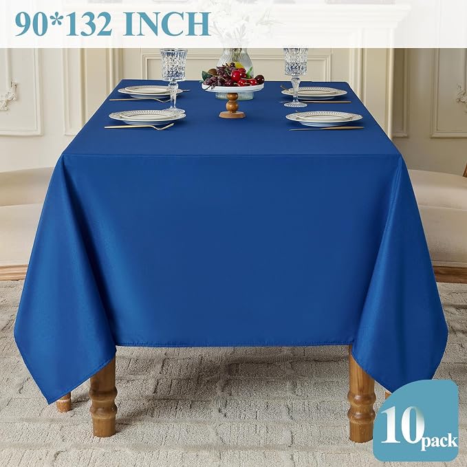 VidaFete Tablecloth 10 Pack 90*132inch Rectangle Table Cloth Polyester, Stain Wrinkle Resistant Polyester Dining Table Cover for Kitchen Dinning Party Wedding Rectangular Buffet Decoration(Royal Blue)
