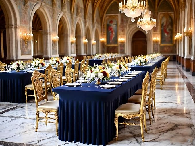 2 Packs Navy Blue Stretch Table Skirts for 6 Foot Rectangle Table, Washable Spandex Stretch Tablecloths with Skirt, Wrinkle Resistant Fitted Tablecover for Wedding Party Banquet