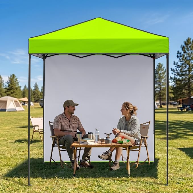 EAGLE PEAK 6x4 Instant Pop Up Canopy Tent with 1 Side Wall Panel, Straight Leg Sun Shelter, Portable Canopy with Carry Bag for Camping, Beach & Sports, Neon Green