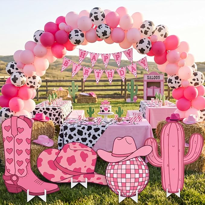 Honoson 4 Pcs Large 28" x 28" My First Rodeo Decorations Girl Cardboard Cutouts, Western Cowgirl 1st Birthday Party Supplies Yard Sign Backdrop for Last Rodeo Bachelorette Baby Shower Photo Booth Prop