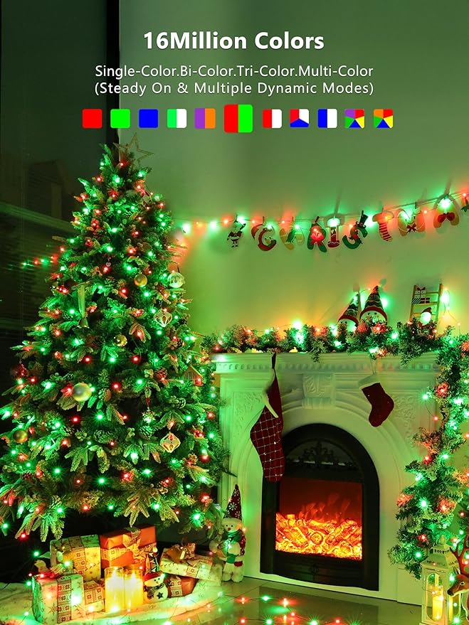 BrizLabs Smart Fairy Lights, 66ft 200 LED July 4th Lights Work with Alexa & Google Home, Patriotic Fairy Light Red White & Blue String Lighting Green Wire for 4th of July Christmas Halloween Party
