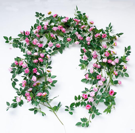2PCS x 6FT Bendable Rose Vine Hanging Flower Garland Wildflower Floral Garland for Wall Decor Trellis Fence Home Room Decoration (Pink, 2pcs)