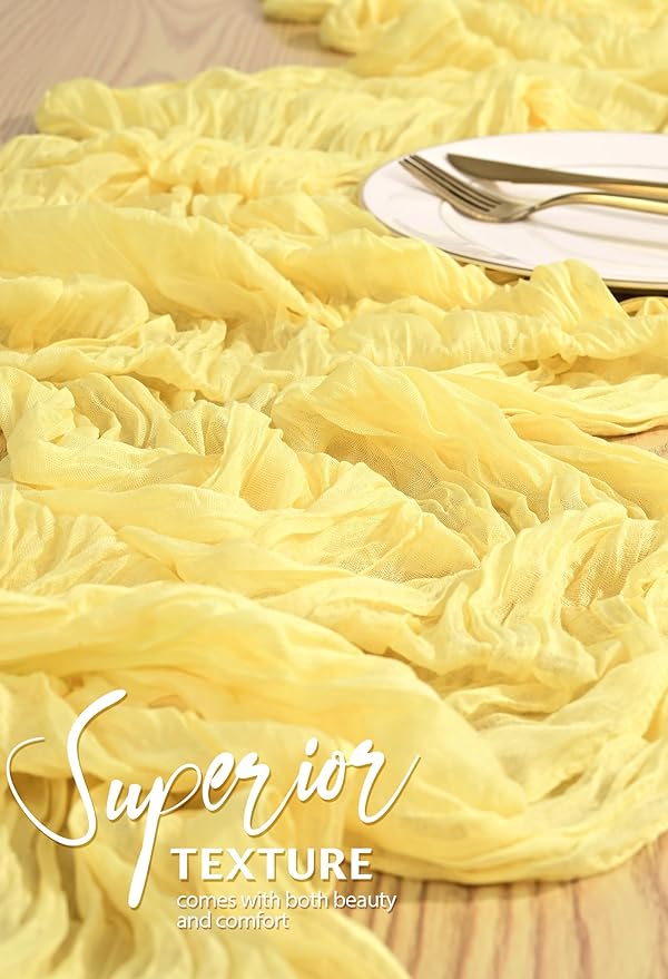 20 Pack Light Yellow Cheesecloth Table Runner 10FT Boho Gauze Cheese Cloth Table Runners Romantic Rustic Sheer Table Decorations for Wedding Party Baby Shower Birthday Holiday Home