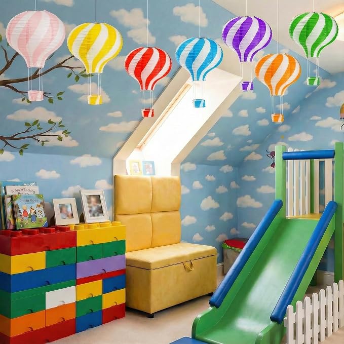 Goaste 14 Pack Hanging Hot Air Balloon Paper Lanterns, 12 Inch Colorful Paper Lantern Set, Reusable Party Ball Lamps, Chinese Ceiling Decoration for Wedding, Birthday, Engagement, Christmas, Classroom