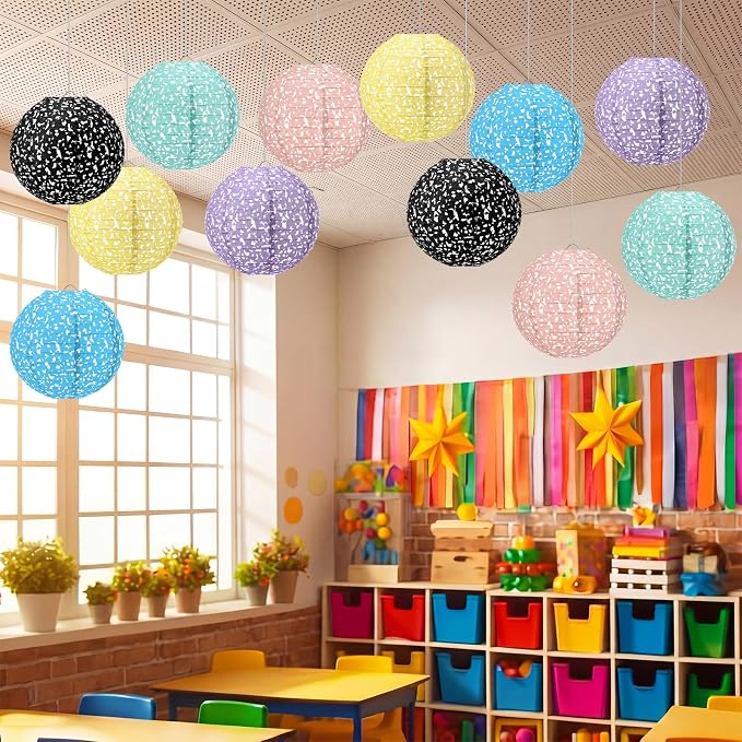 Retisee 12 Pcs Pastel Hanging Paper Lanterns Classroom Decor 8 Inch Back to School Decorations Classroom Ceiling Hanging Party Supplies for Preschool Kindergarten Birthday
