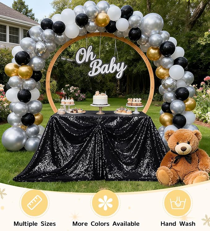 Juya Delight 90" x 132" Black Rectangle Sequin Tablecloth for Party Dinner Banquet Festival Wedding Anniversary Exhibition Dessert Table