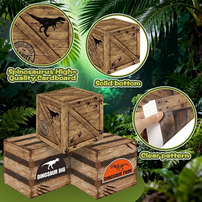 Fuutreo 16pcs Dinosaur Birthday Decorations 12 x 12 x 12 Inch Dino Theme Boxes Supplies, 79 x 40 Inch Natural Fishing Net Decor, Backdrop Photo Props for Birthday Halloween Christmas