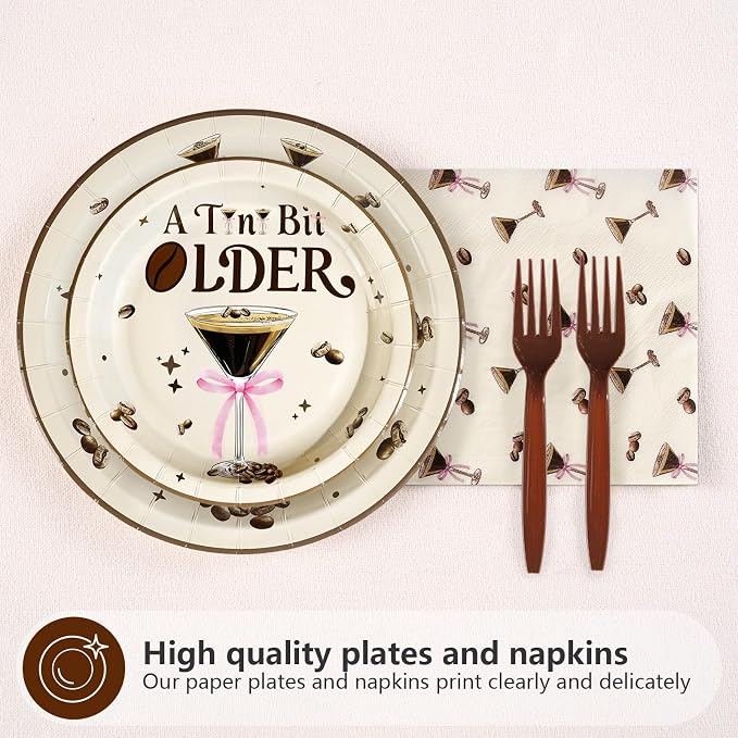 96Pcs Espresso Martini 40th Birthday Decorations Cheers to 40 Years Plates and Napkins Disposable Espresso Martini 40th Paper Tableware Sets for Women Cheers to 40 Birthday Party Supplies, Serves 24