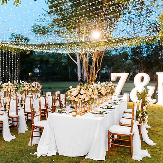 4 Pack White Tablecloths for 8ft Rectangle Tables 90 x 156 Inch - Polyester Table Cover Stain and Wrinkle Resistant Washable Fabric Table Clothes for Wedding Party Banquet Reception Restaurant