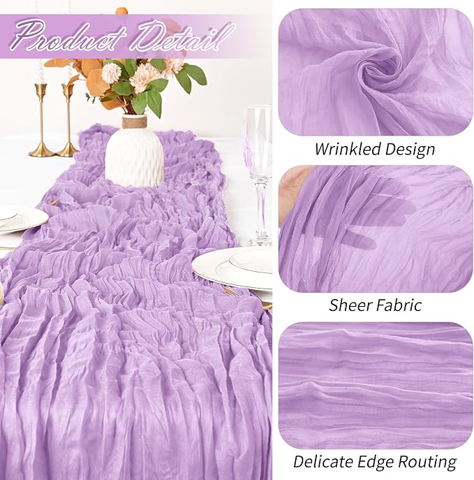 30 Pack Lavender Cheesecloth Table Runner 17 x 108 inch Cheese Cloth Table Runners 9ft Lavender Table Runner Rustic Romantic Sheer Gauze Runner for Wedding Party Baby Shower Table Decoration