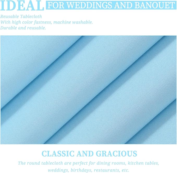 Showgeous 12 Pack Light Blue Round Tablecloth 90 Inch Polyester Table Cloth for Round Tables Washable Decorative Fabric Table Covers for Wedding Dining Party