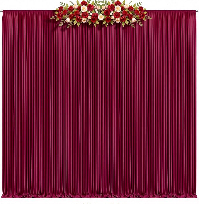 30x15ft Burgundy Backdrop Curtains for Parties Wrinkle Free Fabric Backdrop Curtain Birthday Photo Drapes Backdrop for Wedding Baby Shower Bridal Shower Photography Back Drop 6 Panels 5x15FT