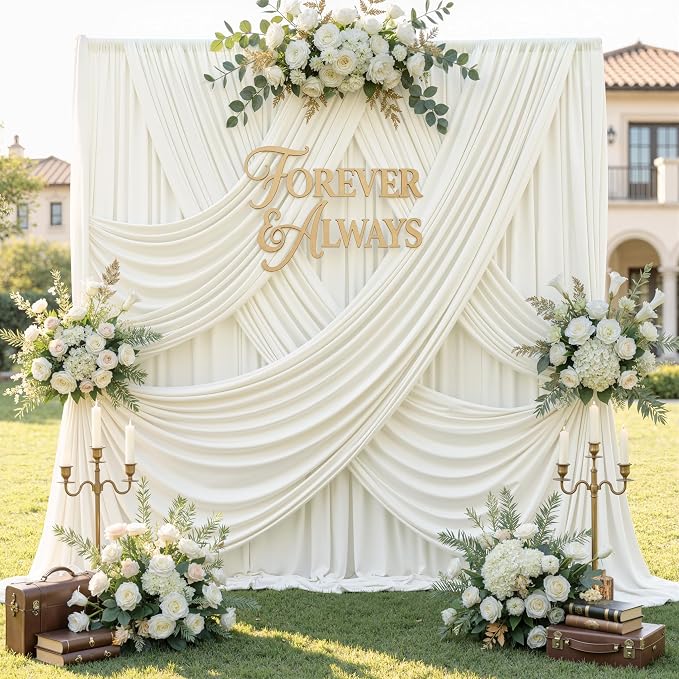 60ft x 12ft Wrinkle Free Ivory Backdrop Curtains for Parties, 12 Panels 12FT Long Silky Polyester Photo Backdrop Drapes Back Drop Cloth for Wedding Birthday Photography Background Decor