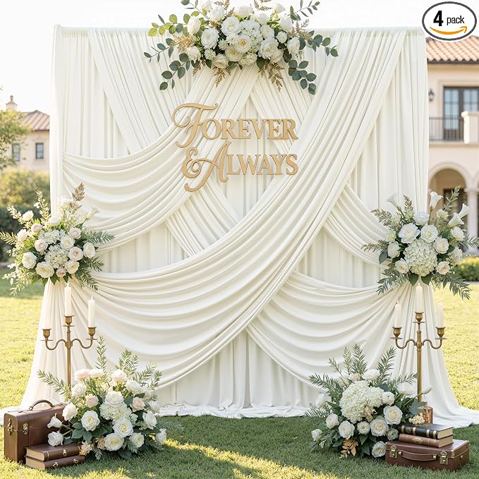 20ft x 12ft Wrinkle Free Ivory Backdrop Curtains for Parties, Ivory Photo Backdrop Drapes 12FT Long Silky Back Drop Cloth for Wedding Birthday Photography Background Decor