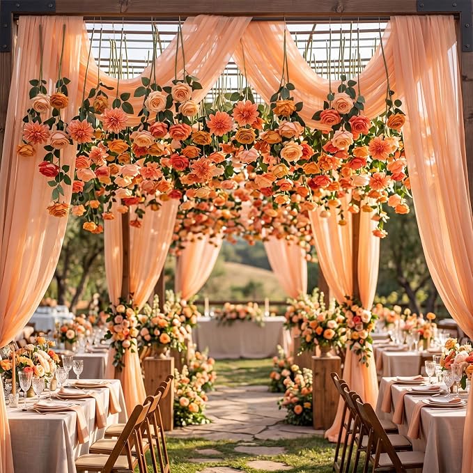 Lyrow 60 Pack Burnt Orange Rose Artificial Flower Hanging Flowers Ornament Floating Garland Ceiling Rose Vine for Wedding Anniversary Engagement Marriage Proposal Floral Birthday Party Fall Decor