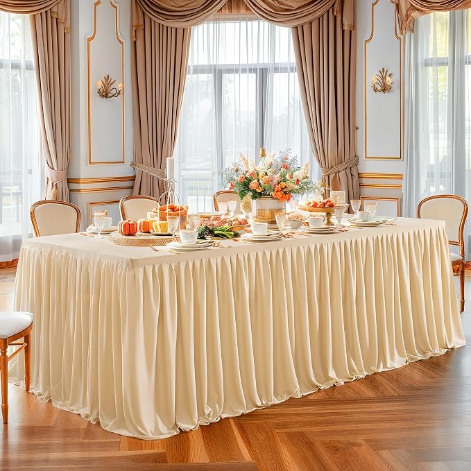 Wish Care 2 Pack Champagne Rectangle Table Clothes for 8 Foot Tables, Polyester Fitted Tablecloths 8ft Stretch Table Cover for Wedding, Birthday, Parties, Trade Show, Craft Show