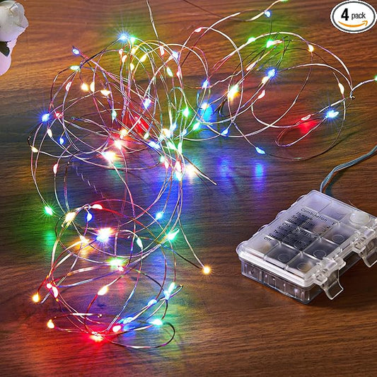 Ariceleo 4 Pack 16.4 Ft. Battery Operated Outdoor String Lights with Remote & Timer, LED Multi Color Fairy Lights, Waterproof Twinkle Lights for Bedroom, Dorm, Mason Jar, Wedding, Party, Christmas