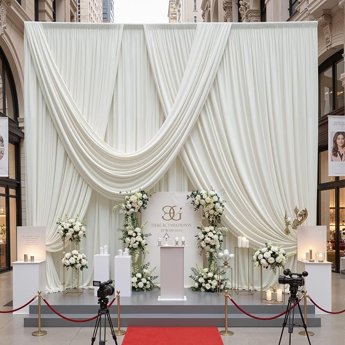 30ftx10ft Wrinkle Free Ivory Backdrop Curtains for Parties, 6 Panels 5x10ft Silky Polyester Photo Backdrop Drapes Back Drop Cloth Drapry for Wedding Birthday Photography Background