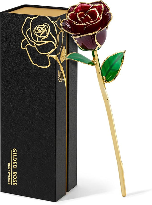 Mikasol Real 24K Gold Dipped Realistic Rose – Timeless Lifelike Bloom with Heart Puzzle Base – Romantic Gradient Red Flower Gift for Her, Wife, Girlfriend, Mom – Birthday, Anniversary, Mother’s Day