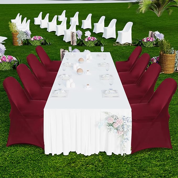 HAINARverS Folding Chair Covers for Wedding, 10pcs Stretch Spandex Washable Fabric Chair Cover, Decoration Chair Cover for Wedding, Party, Banquet, Birthday, Conference, Event(Burgundy, 10 PCS)