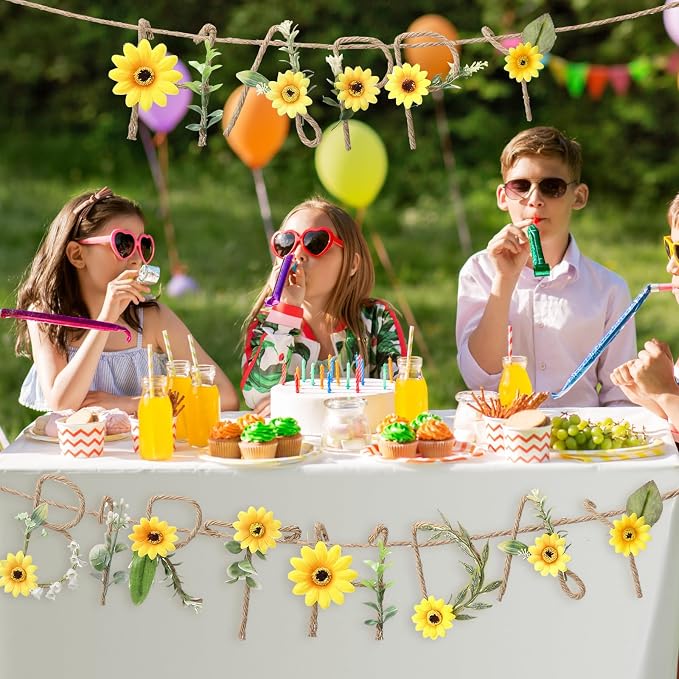 Norme 2 Pcs Fall Sunflower Birthday Party Decorations Banner Metal 3D Flower Autumn Happy Birthday Garland Sign Sunflower Fall Party Decorations Garden Tea Fairy First Birth Background Women Girl