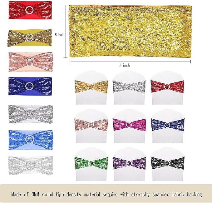 Sequin Chair Sashes Spandex, Pack of 20 Sequin Stretch with Buckle Chair Bands for Wedding Banquet Birthday Graduation Party Anniversary Prom Celebration Chair Decorations (Magenta, 20pcs)