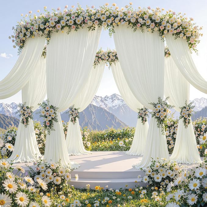 60ftx12ft Wrinkle Free Ivory Backdrop Curtain, 12 Panels 12FT Height Ivory Wedding Backdrop Drapes, Silky Polyester Back Drop Cloth for Birthday Photography Background Party Backdrop Draping