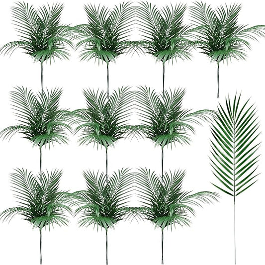 Jutom 100 Pcs 25 Inch Artificial Palm Leaves Decor Large Tropical Faux Plants Plastic Fronds Fake Palm Branches Tree Leaves for Sunday Tree Vase Jungle Beach Party Wedding Decoration